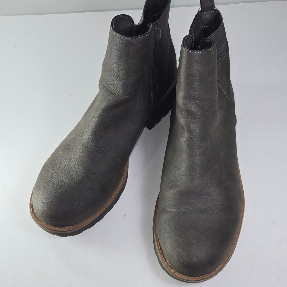 Me Too Womens Gray  Side Zip Ankle Boots‎ Lug Sole Block Heel size 11M